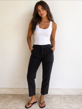 NILI LOTAN Womens Luna Crop Corduroy Pants Carbon Black in Sz 2